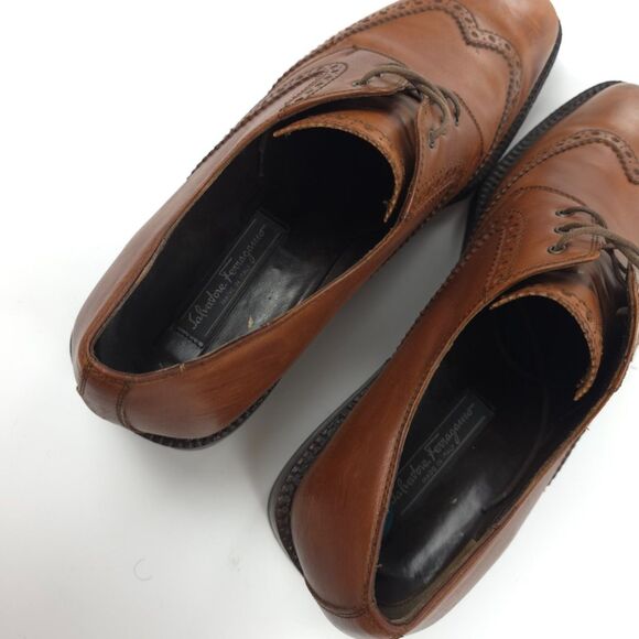 SALVATORE FERRAGAMO Tramezza Wingtip Oxford Brown Leather Old Money Quiet Luxury